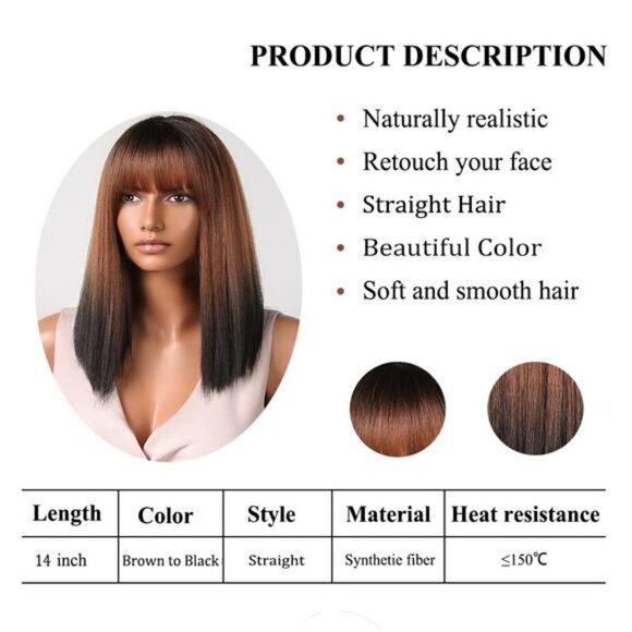 Women Cosplay Daily Natural Hair Wig Heat Resistant Fiber - Brown to Black 2112 main image 6